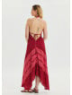 V Neck Backless Halter Neck Coral Floral Dress 4655